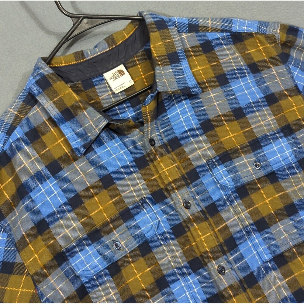 The North Face Arroyo Flannel Shirt Men's XXL Brown & Blue Long Sleeve Button Up